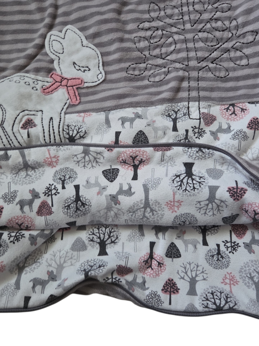 Savannah Baby Vintage Y2K Pink Gray Striped Fleece Sleep Sack Deer Woodland 12-1 - Picture 2 of 4